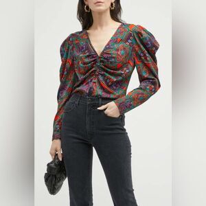 NWT Veronica Beard Simmons Top in Flame Red Multi Womens Size 4